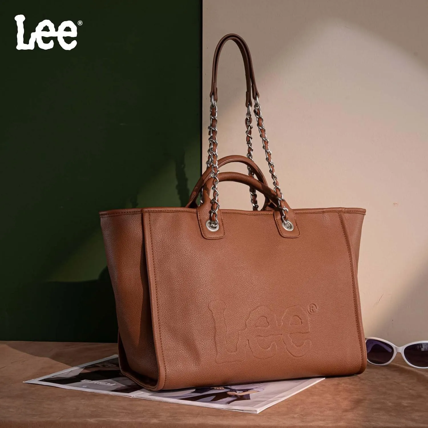 x Lee Large Shoulder Tote Bag for Women Vegan Leather Top-Handle Bag