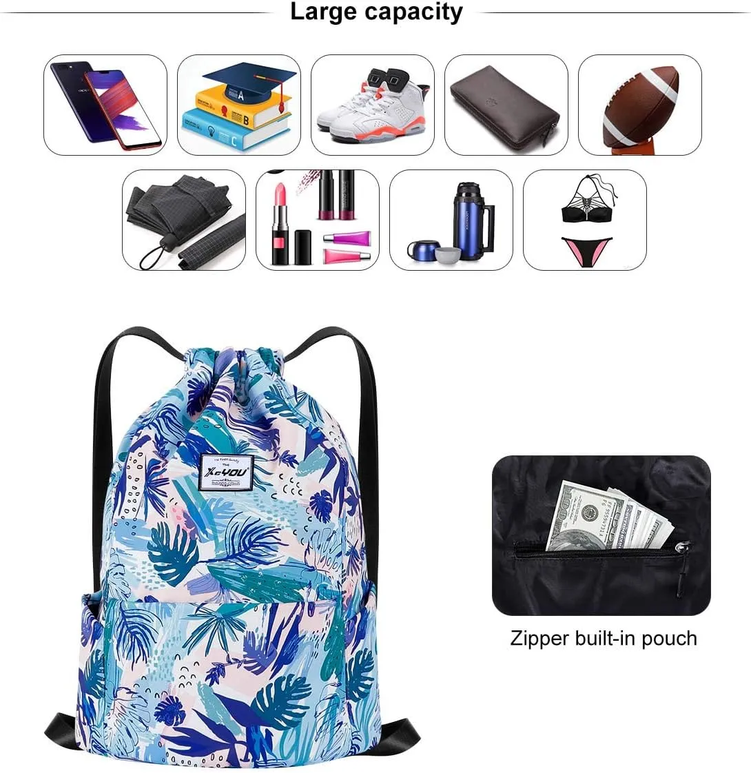 XEYOU Drawstring Sports Backpack Lightweight Gym Yoga Sackpack Shoulder Rucksack Casual Outdoor Daypack for Women and Men