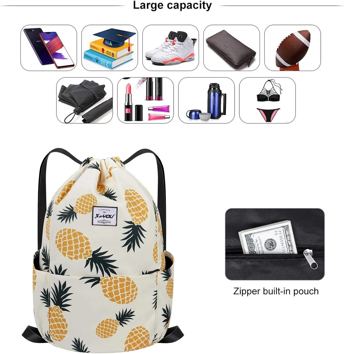 XEYOU Drawstring Sports Backpack Lightweight Gym Yoga Sackpack Shoulder Rucksack Casual Outdoor Daypack for Women and Men