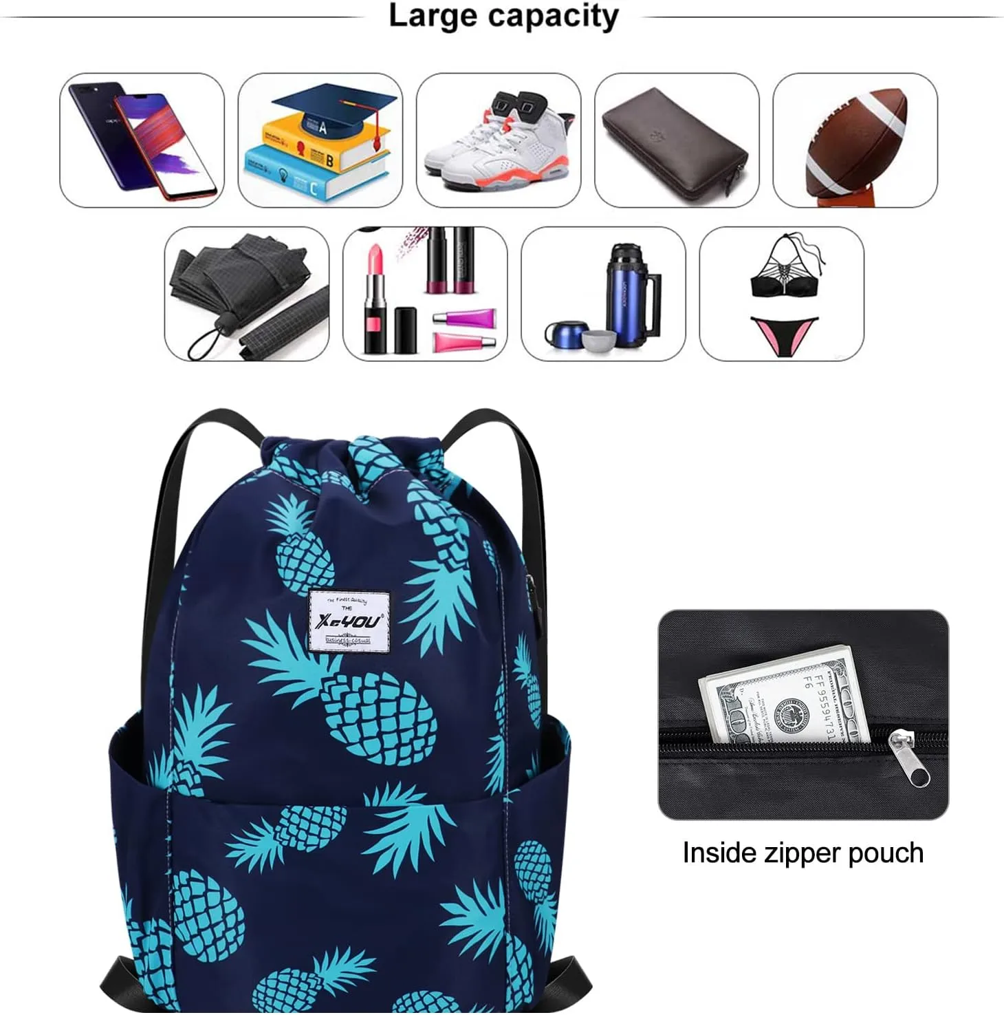 XEYOU Drawstring Sports Backpack Lightweight Gym Yoga Sackpack Shoulder Rucksack Casual Outdoor Daypack for Women and Men