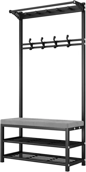 XINGLL Coat Rack Stand Clothes Rack Stand, Metal Frame Hanger with Bench, Hall Entryway Office Storage Stand for Clothes Handbag Shoe, Strong Load-Bearing, Assembly (Color : A, Size : 60X33X170CM)