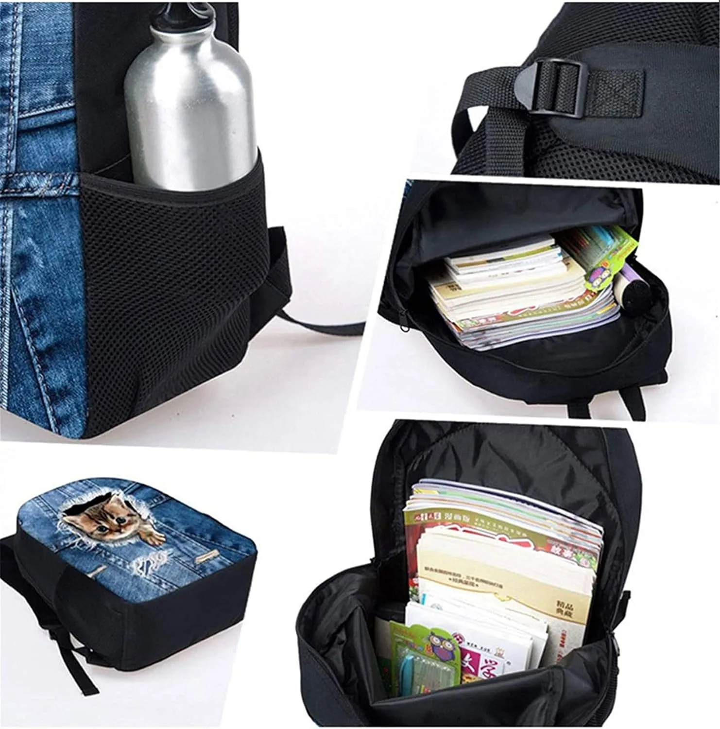 Xoenoiee Border Collie Sunflower Print 3D Backpack and Lunch Bag Set for Elementary Kids School Bag Junior Children Teens Bookbag Lightweight Schoolbag Bag Pack 3 in 1