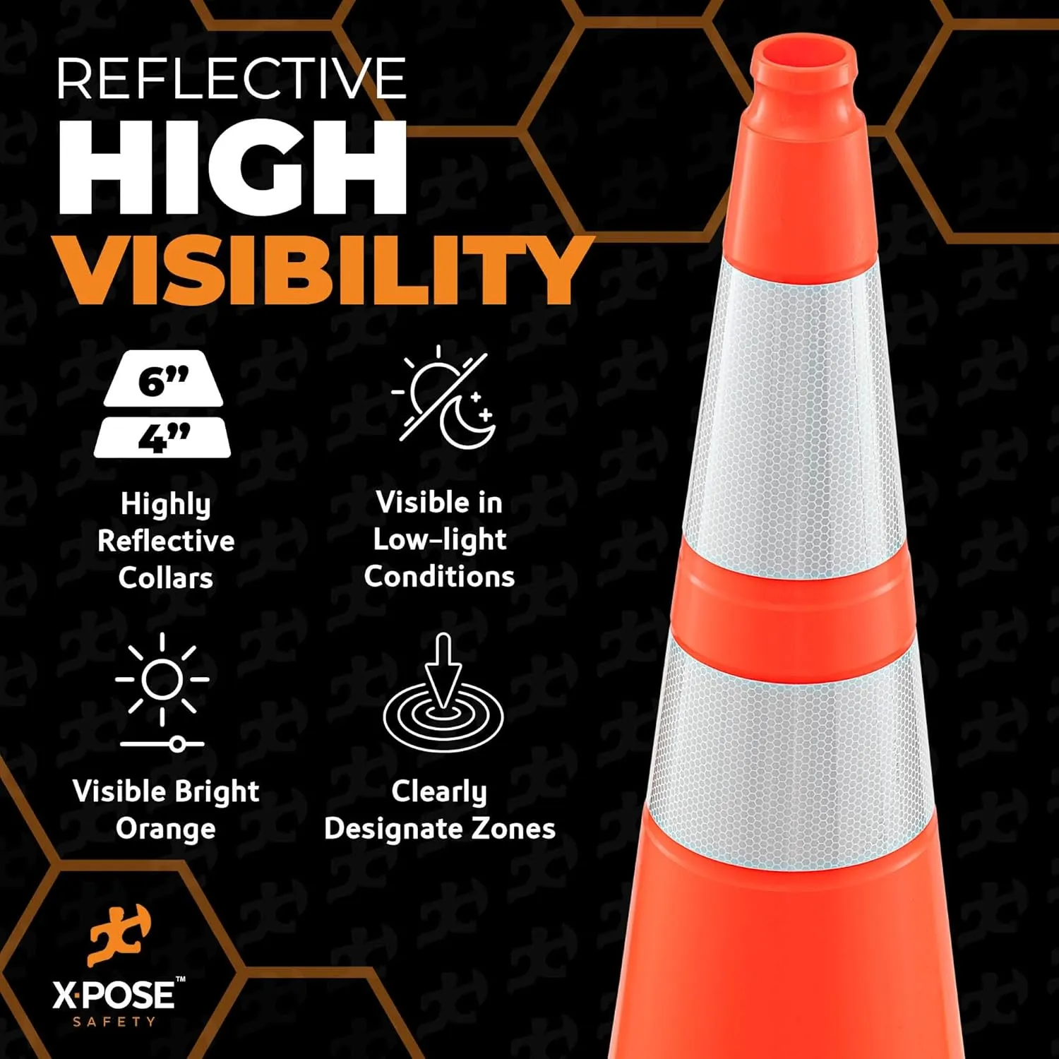 Xpose Safety 36 Inch Orange Traffic Cones Heavy Duty 12lb with 6" & 4" Collars, 48 Pack - Multipurpose PVC Plastic Safety Cone for Parking, Soccer, Caution, Kids and Construction - MUTCD Compliant