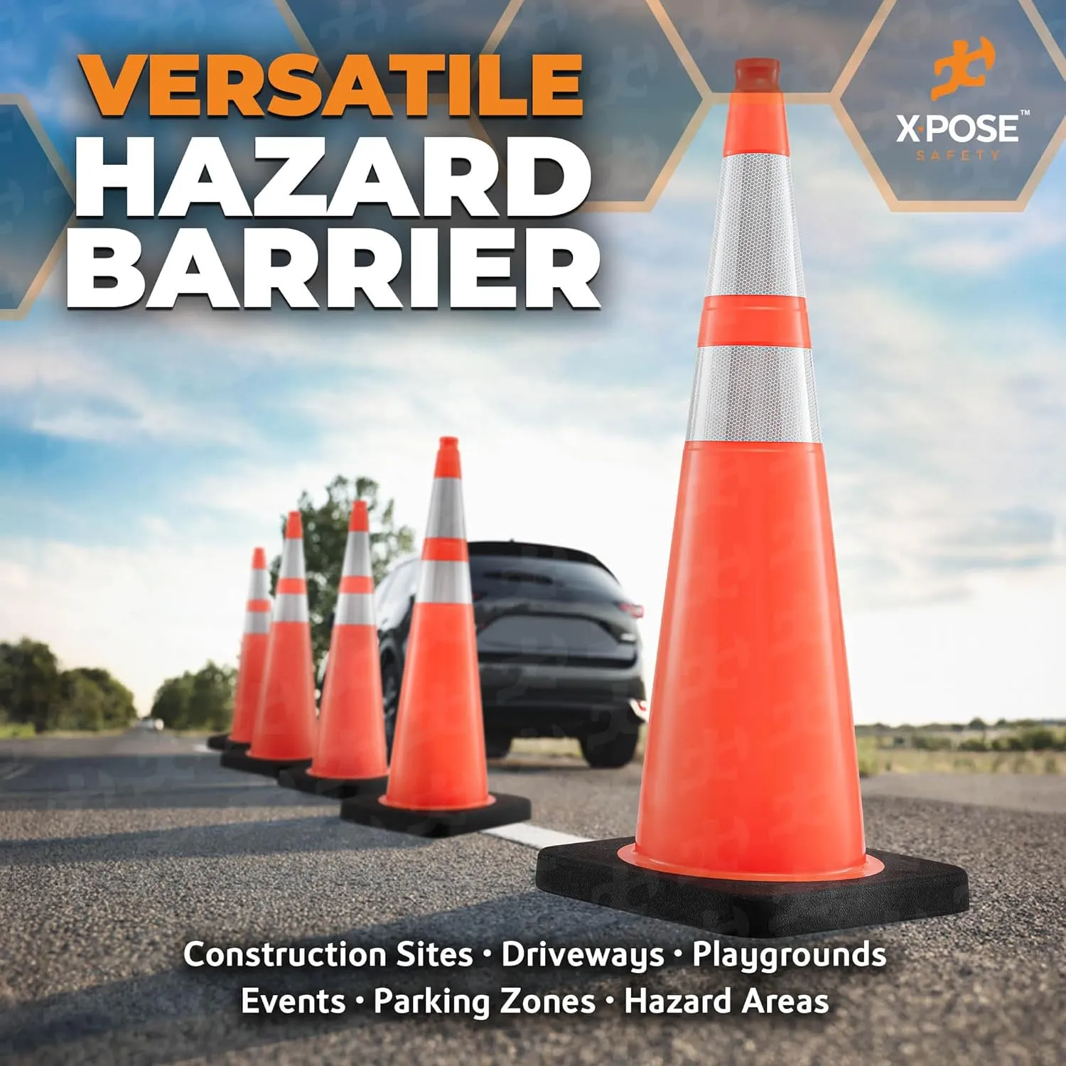 Xpose Safety 36 Inch Orange Traffic Cones Heavy Duty 12lb with 6" & 4" Collars, 48 Pack - Multipurpose PVC Plastic Safety Cone for Parking, Soccer, Caution, Kids and Construction - MUTCD Compliant