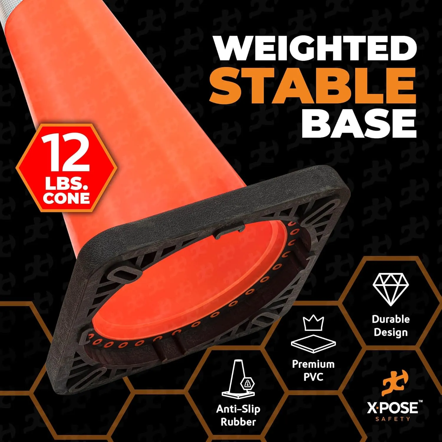 Xpose Safety 36 Inch Orange Traffic Cones Heavy Duty 12lb with 6" & 4" Collars, 48 Pack - Multipurpose PVC Plastic Safety Cone for Parking, Soccer, Caution, Kids and Construction - MUTCD Compliant