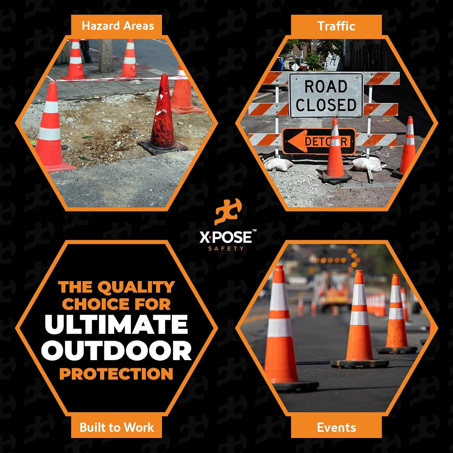 Xpose Safety 36 Inch Orange Traffic Cones Heavy Duty 12lb with 6" & 4" Collars, 48 Pack - Multipurpose PVC Plastic Safety Cone for Parking, Soccer, Caution, Kids and Construction - MUTCD Compliant