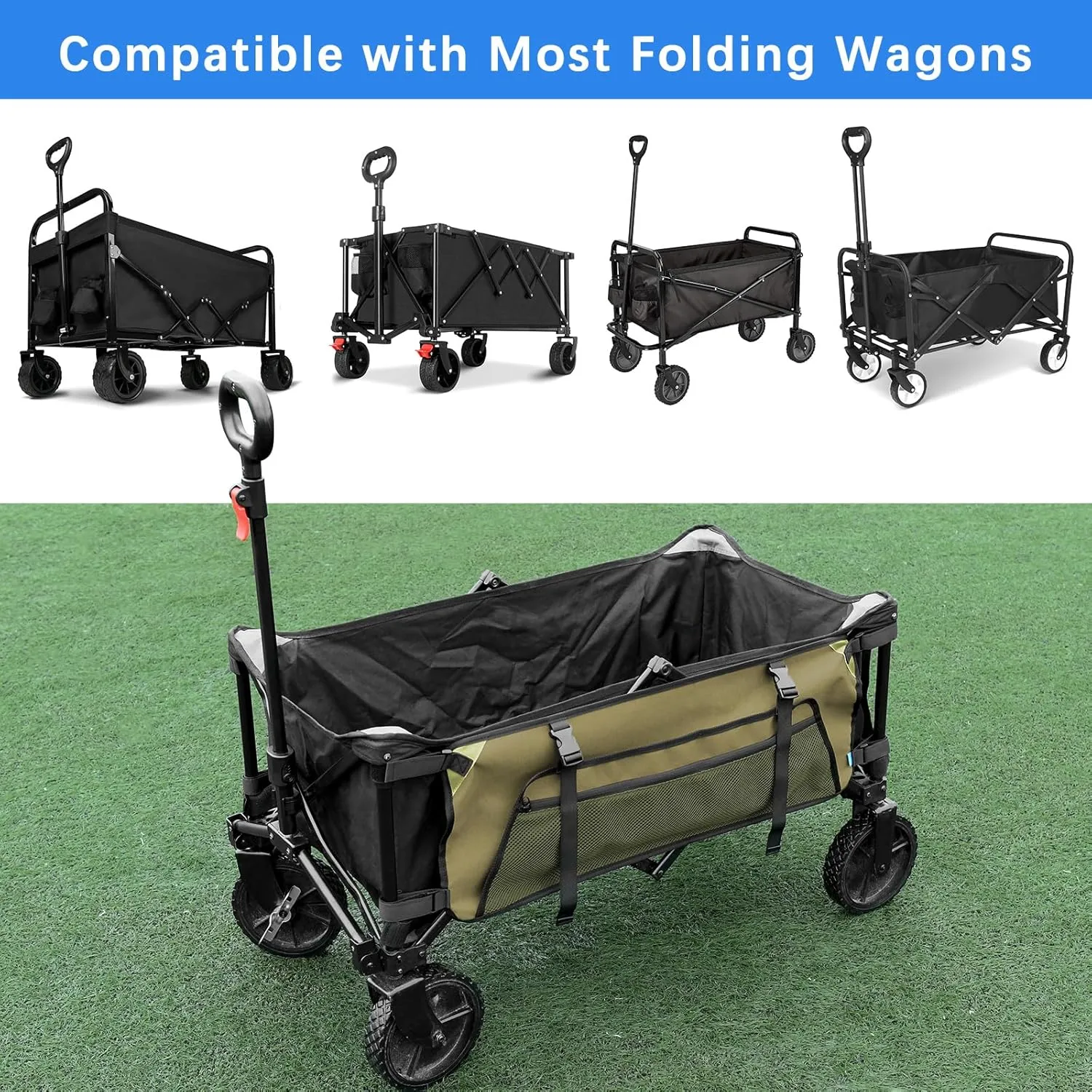 Xxerciz Collapsible Wagon Side Pocket for Umbrella, 900D Oxford Storage Bag with Mesh Pouch for Folding Wagon, Garden Cart Accessories Bag for Camping Garden Sports (Yellow)