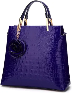 XXGJOALD-Crocodile Print Handbag for Women Glossy Patent Leather Shoulder Bag Large Capacity Crossbody Bag Retro Tote Bag Satchel