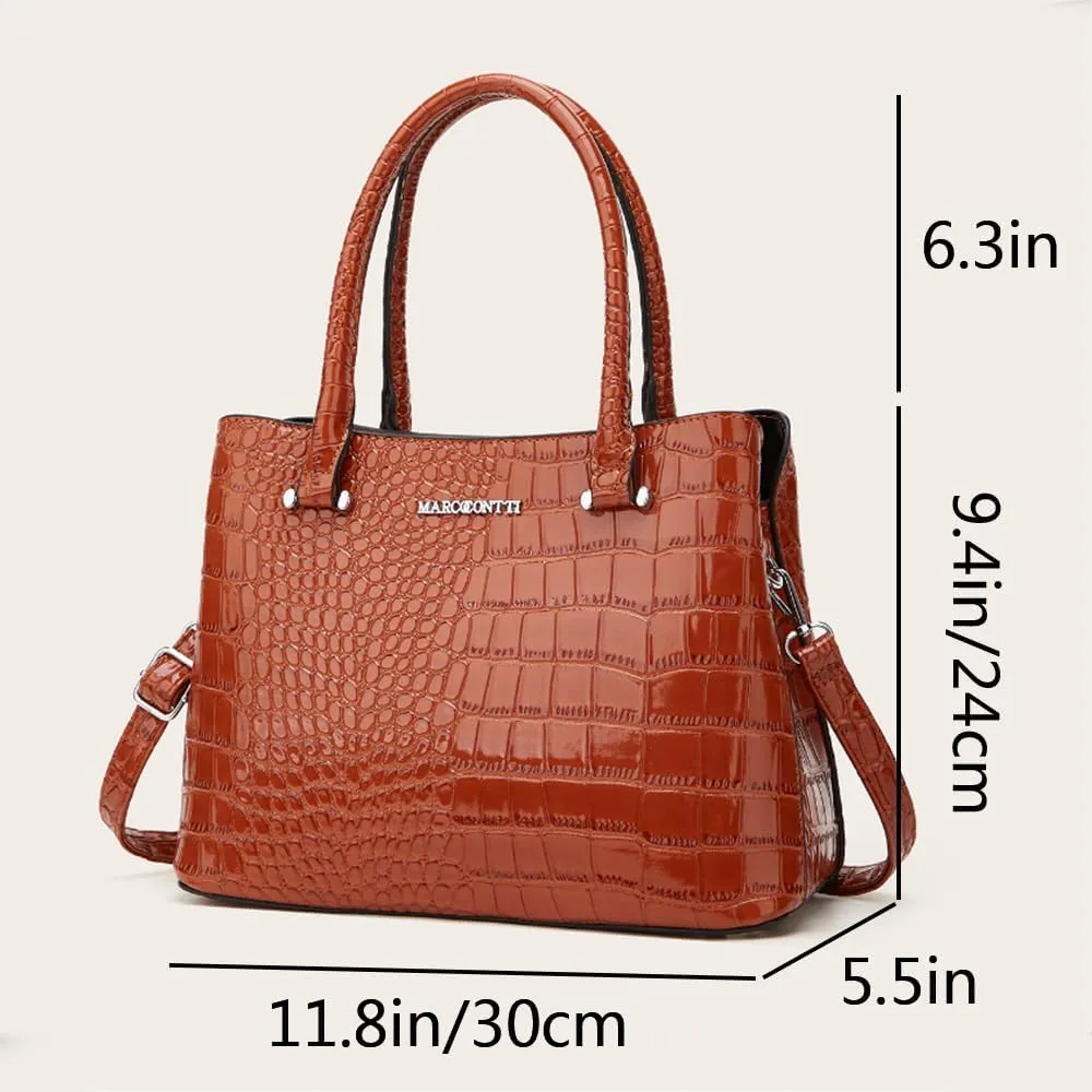 XXGJOALD-Women Crocodile Pattern Handbag and Purse Top Handle Shoulder Bag PU Leather Tote Satchel Green