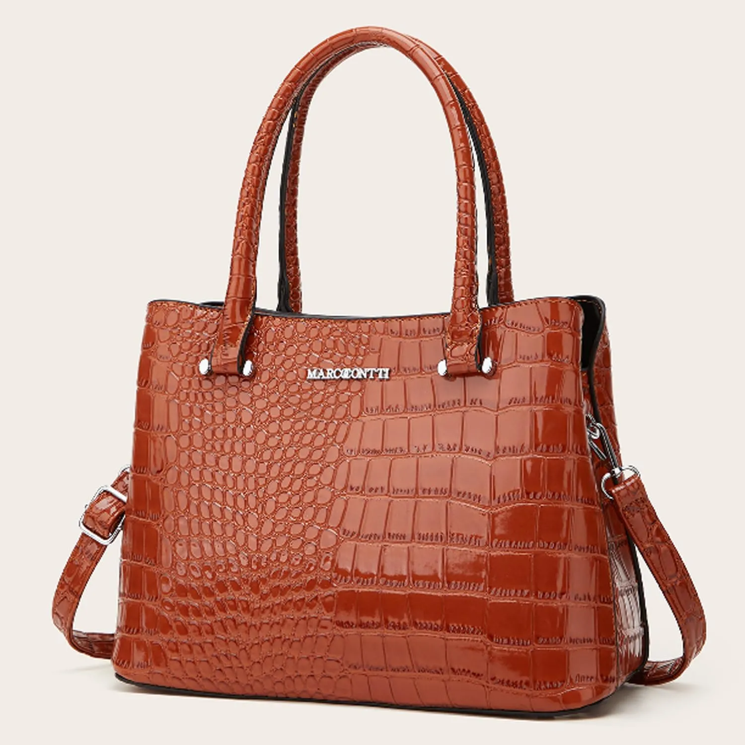 XXGJOALD-Women Crocodile Pattern Handbag and Purse Top Handle Shoulder Bag PU Leather Tote Satchel Green