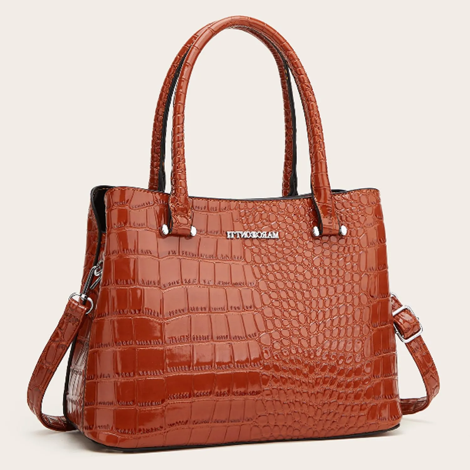 XXGJOALD-Women Crocodile Pattern Handbag and Purse Top Handle Shoulder Bag PU Leather Tote Satchel Green