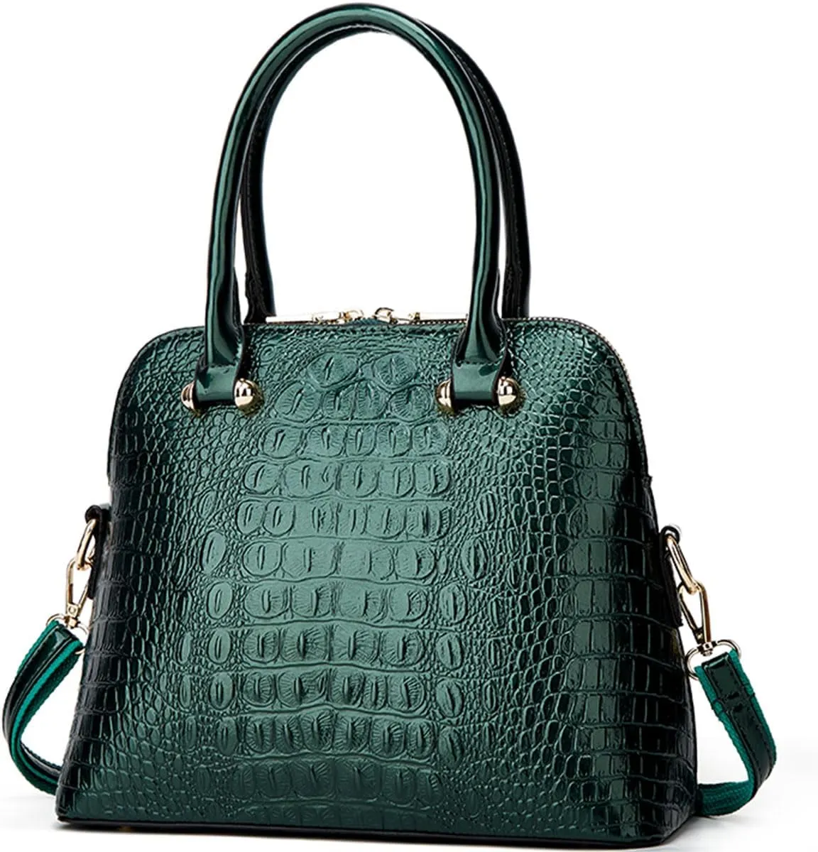 XXGJOALD-Women Crocodile Pattern Handbag Patent Leather Purse Shell Shoulder Bag Top-Handle Satchel Tote Wallet Work Party