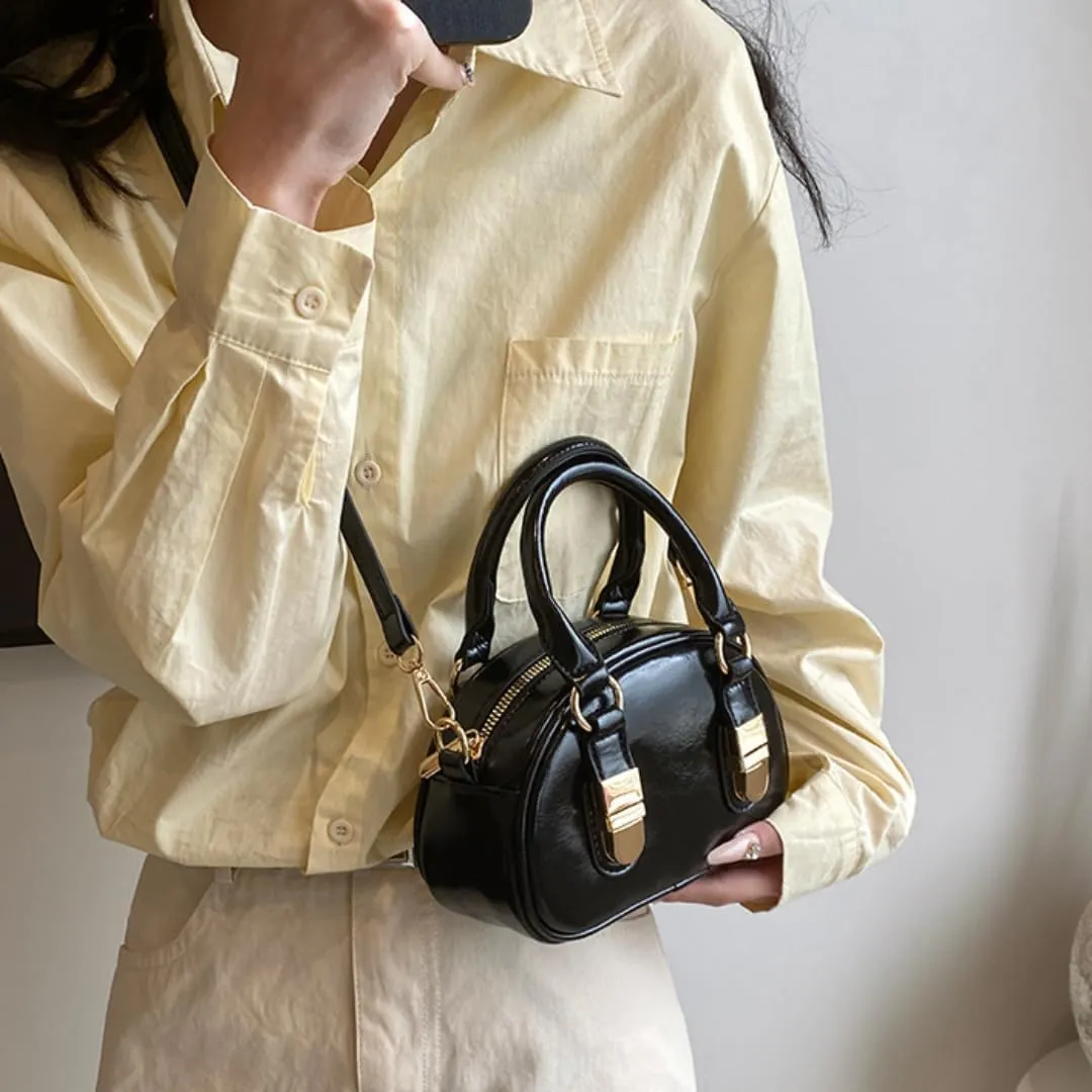 Y2k Small Leather Purse Trendy Crossbody Bag Top Handle Bag Fashion Retro Boston Shoulder Satchel Bag for Women
