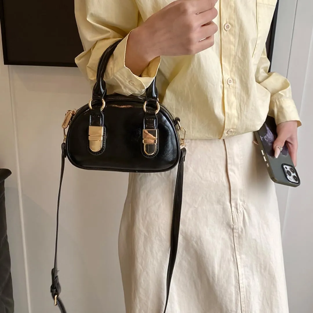 Y2k Small Leather Purse Trendy Crossbody Bag Top Handle Bag Fashion Retro Boston Shoulder Satchel Bag for Women