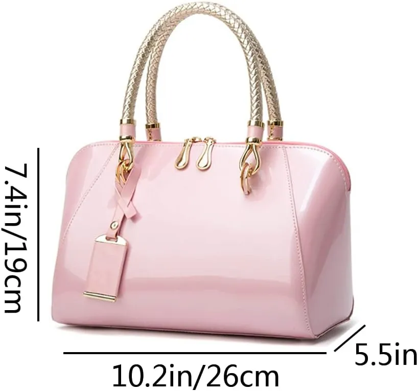 YAQUNICER Top-handle Handbags Purse Satchel for Women Patent PU Shoulder Crossbody Bag Medium Tote