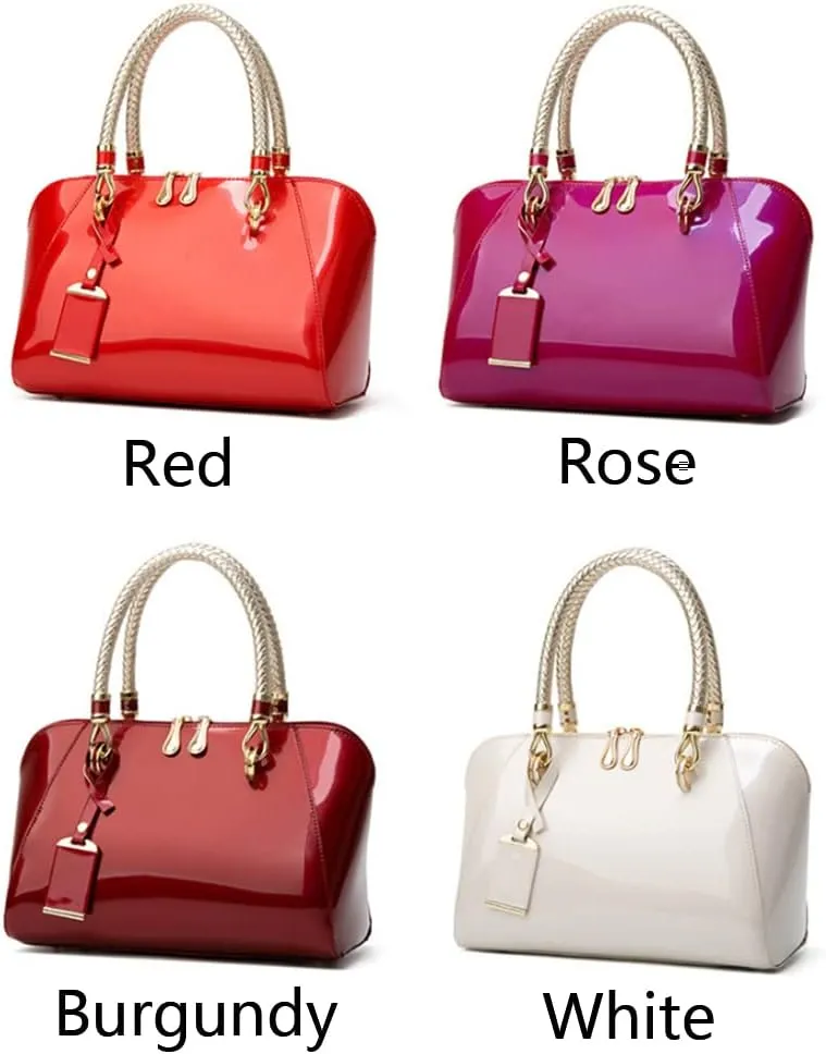 YAQUNICER Top-handle Handbags Purse Satchel for Women Patent PU Shoulder Crossbody Bag Medium Tote
