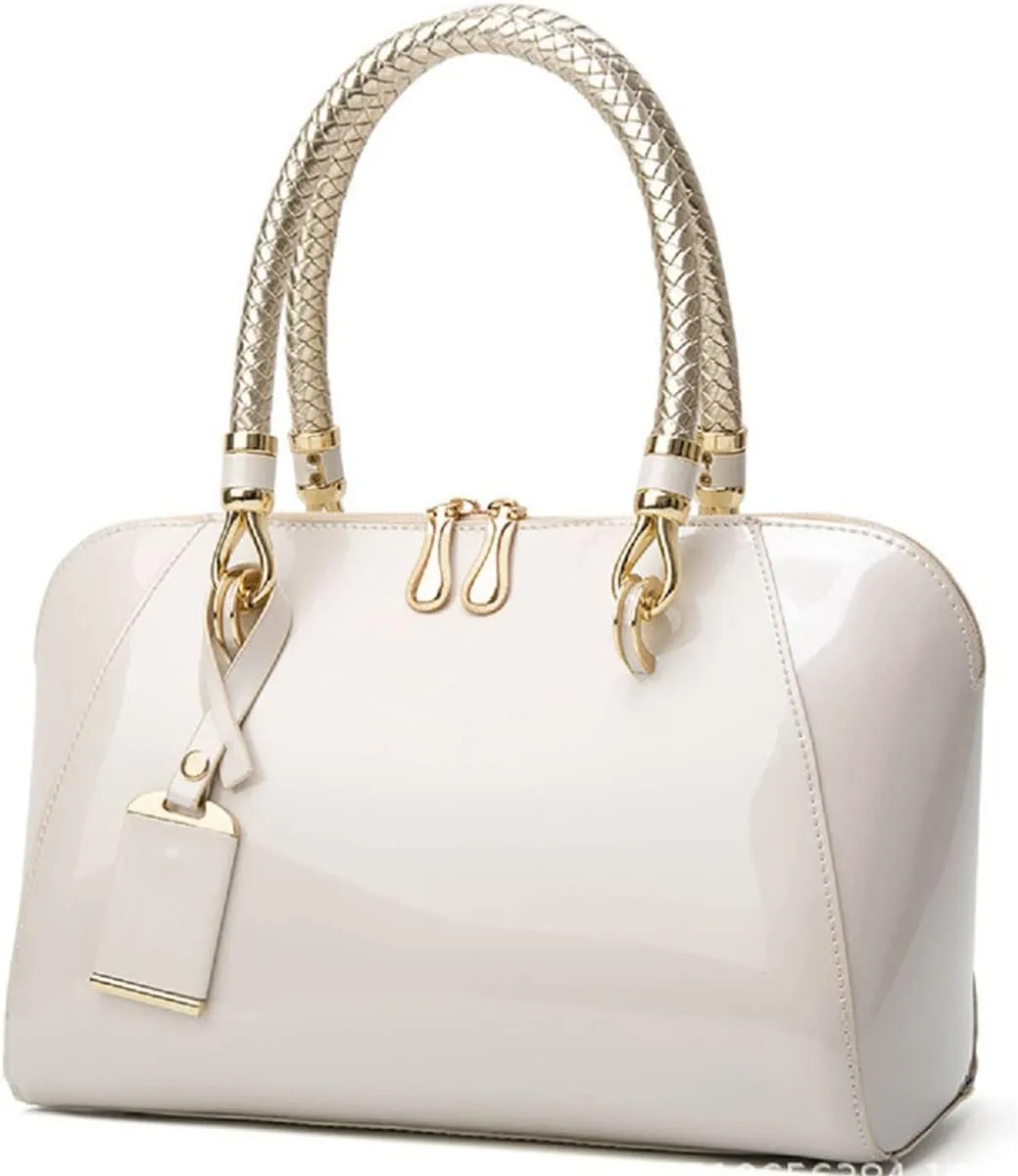 YAQUNICER Top-handle Handbags Purse Satchel for Women Patent PU Shoulder Crossbody Bag Medium Tote