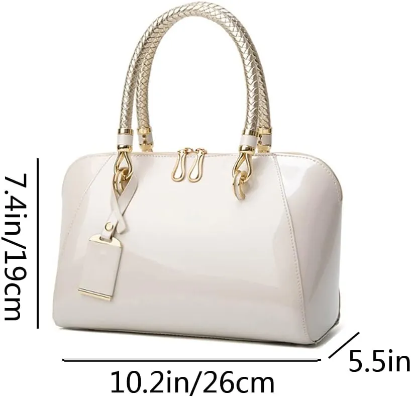 YAQUNICER Top-handle Handbags Purse Satchel for Women Patent PU Shoulder Crossbody Bag Medium Tote