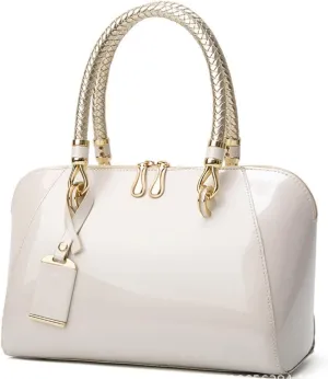 YAQUNICER Top-handle Handbags Purse Satchel for Women Patent PU Shoulder Crossbody Bag Medium Tote