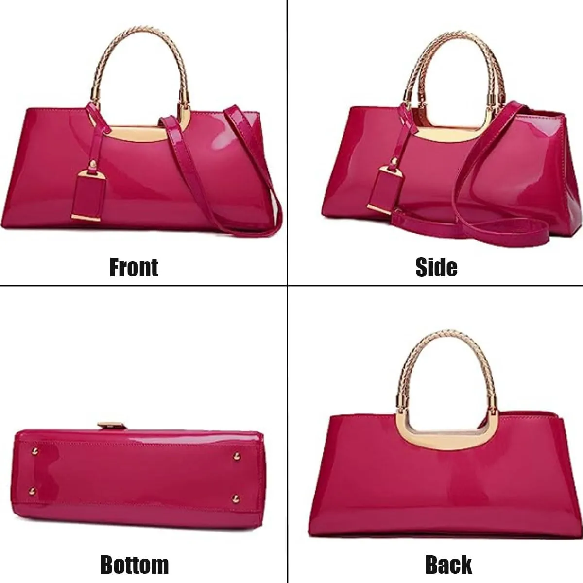 YAQUNICER Top-handle Handbags Purse Tote for Women Patent PU Satchel Gloss Wedding Shoulder Crossbody Bag