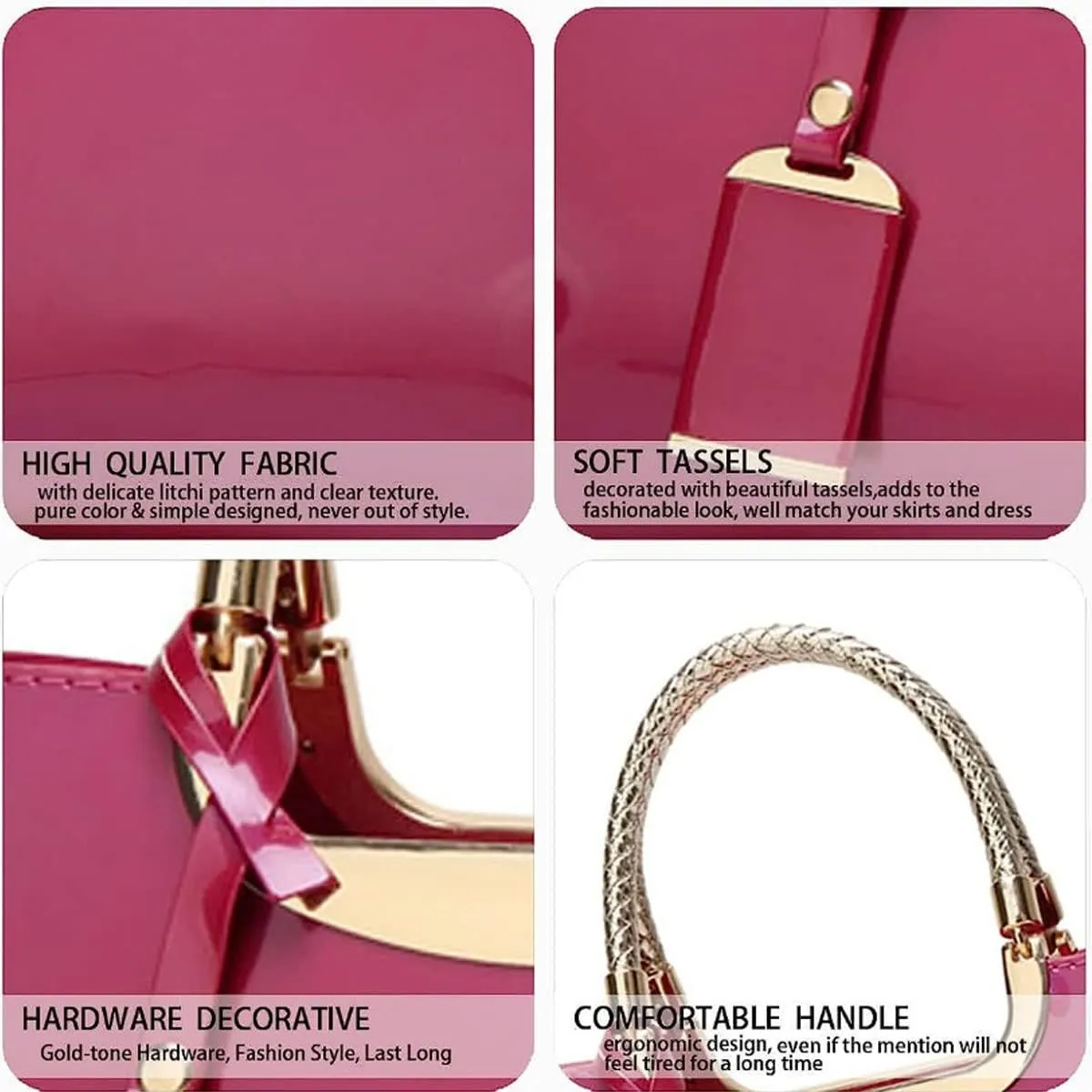 YAQUNICER Top-handle Handbags Purse Tote for Women Patent PU Satchel Gloss Wedding Shoulder Crossbody Bag