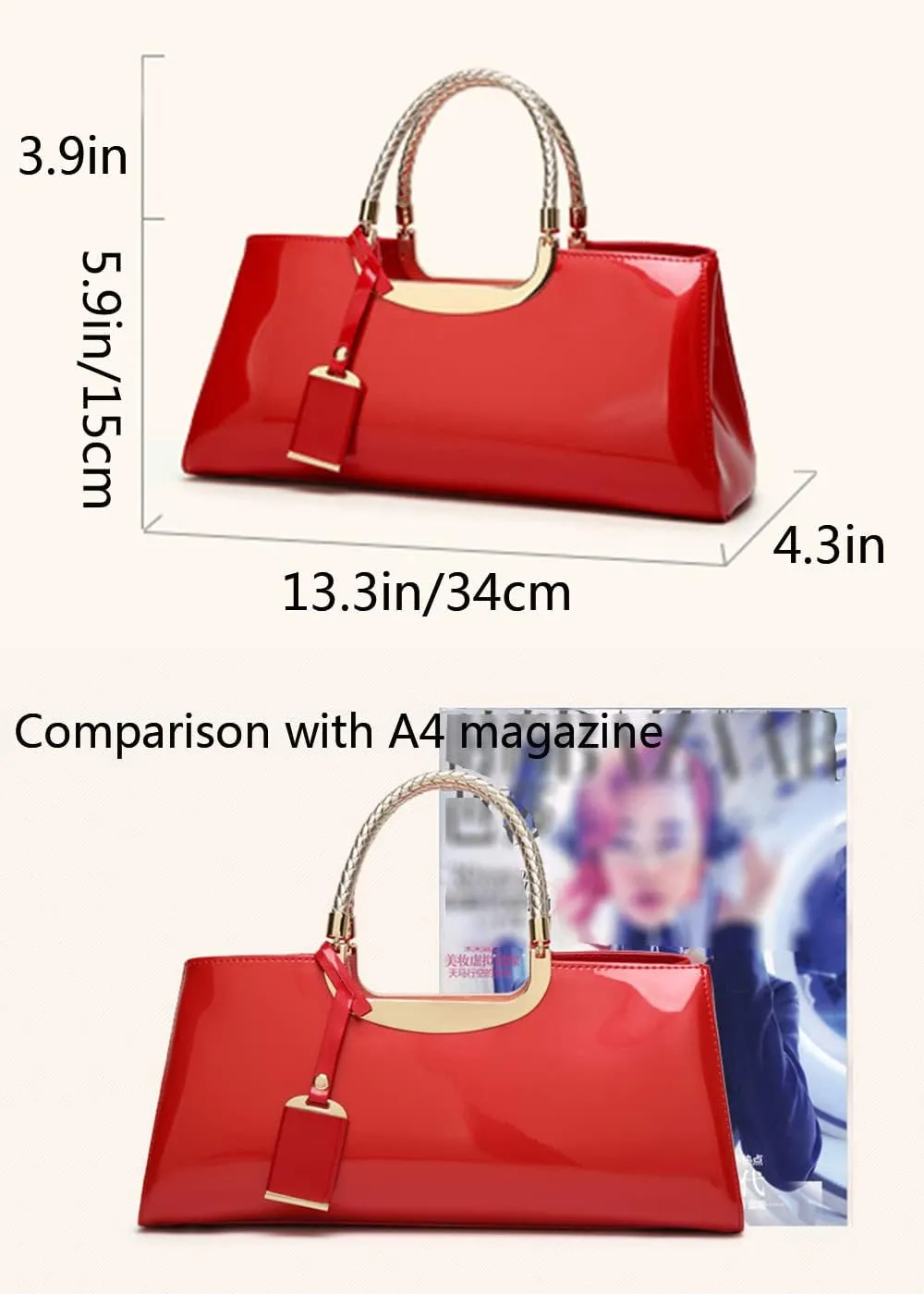 YAQUNICER Top-handle Handbags Purse Tote for Women Patent PU Satchel Gloss Wedding Shoulder Crossbody Bag