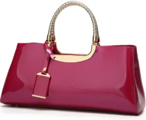 YAQUNICER Top-handle Handbags Purse Tote for Women Patent PU Satchel Gloss Wedding Shoulder Crossbody Bag