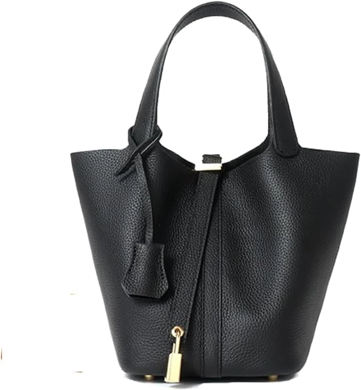 Yatoga Top Handle Satchel Genuine Leather Lock Design Bucket Bag Vegetable Basket, Fashionable and Versatile Shoulder Handbag