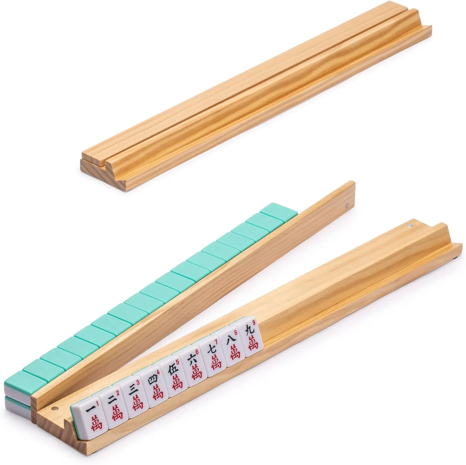 Yellow Mountain Imports American Mahjong Set, Harbor Mint with Beige and Blue Canvas Tote Bag - 4 All-in-One Racks with Pushers, Wright Patterson Scoring Coins, Dice, & Wind Indicator