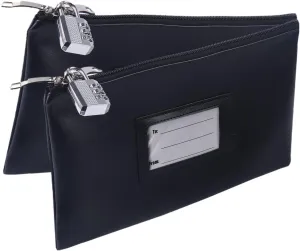 Yelsky 2 Pack Money Bag with Lock, 11 x 6 Inch Eco-Friendly PU Leather Money Bag with Zipper For Depositing Cash and Bank Deposits， Money Pouch Apply to Business, Household, Personal Use.