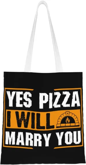Yes Pizza I Will Marry You Tote Bag for Women Canvas Shopping Bags Reusable Large Capacity Casual Shoulder Handbags Grocery Bags DIY Gift Bags