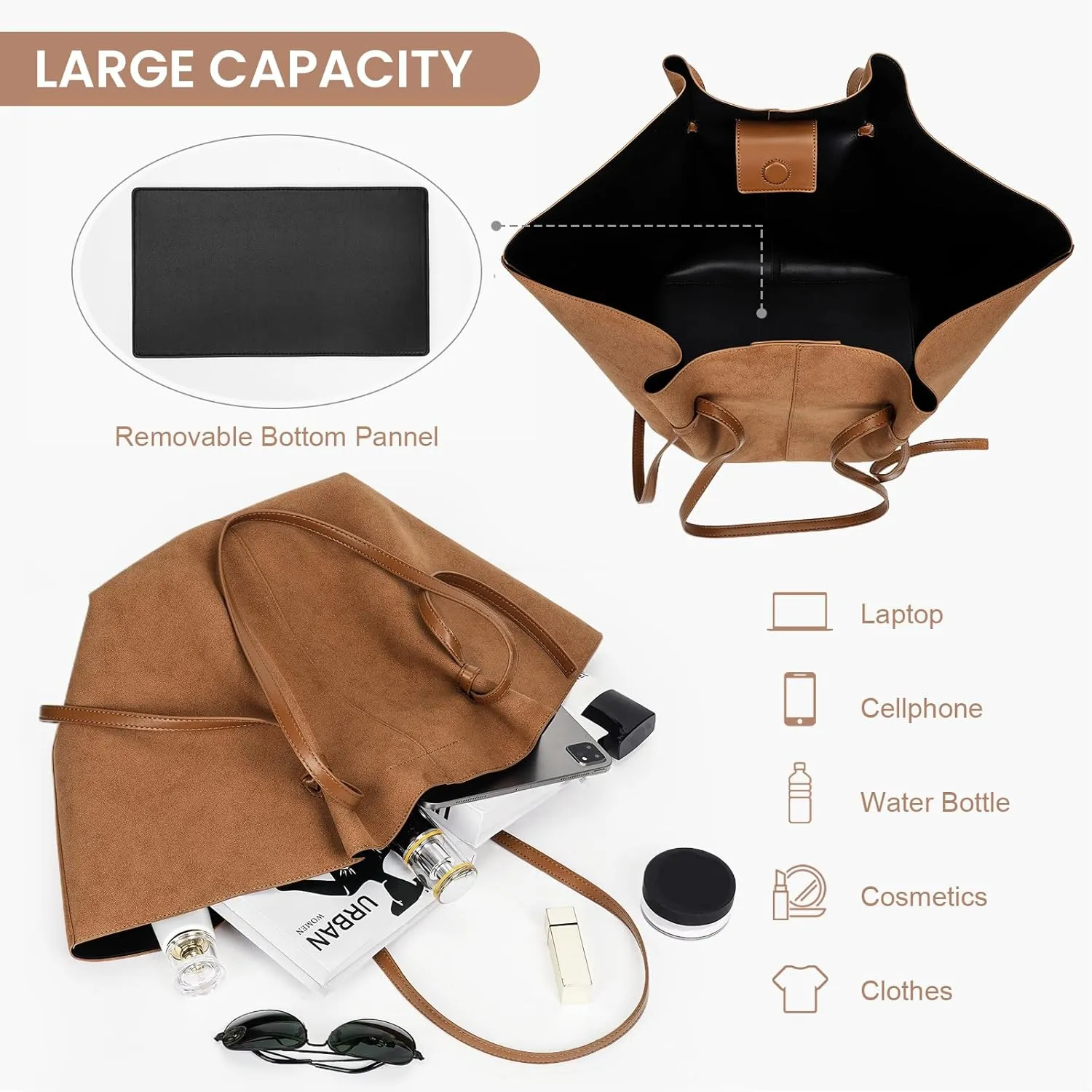 YFGBCX Tote Bag Smooth Leather Work Bag for Women Trendy Top Handle Bag Luxury Hobo Handbag with Adjustable Strap