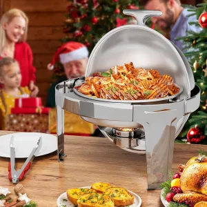 YITAHOME Chafing Dish Buffet Set, 6 Quart Roll Top Stainless Steel Chafer, NSF Round Set with Food Pan, Water Pan, Fuel Holders and clip, for Wedding, Parties, Banquet, Catering Events (1 pack)