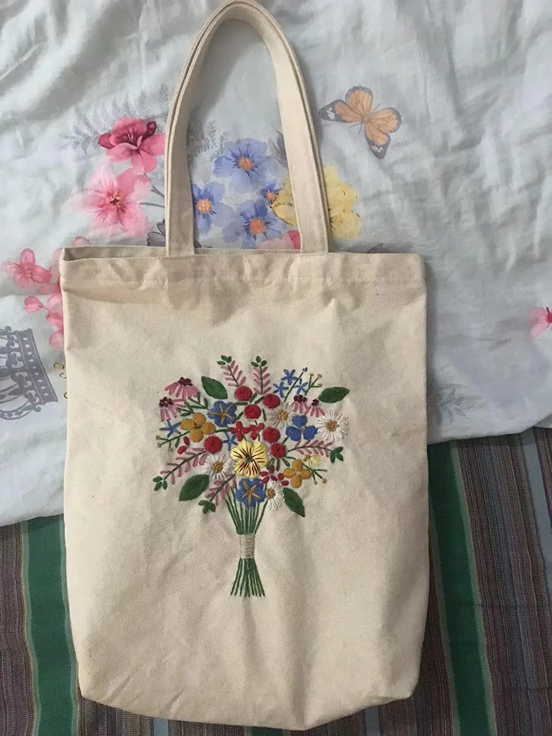 YJGMY Beginner Canvas Handbag Embroidery Set, Simple Embroidery, Cross Stitch Set, Including Printed Embroidery Bag with 1 Embroidery Ring, Needle, Instruction Manual, and Colored Thread