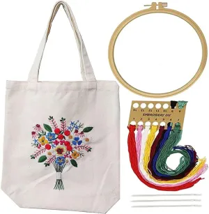YJGMY Beginner Canvas Handbag Embroidery Set, Simple Embroidery, Cross Stitch Set, Including Printed Embroidery Bag with 1 Embroidery Ring, Needle, Instruction Manual, and Colored Thread