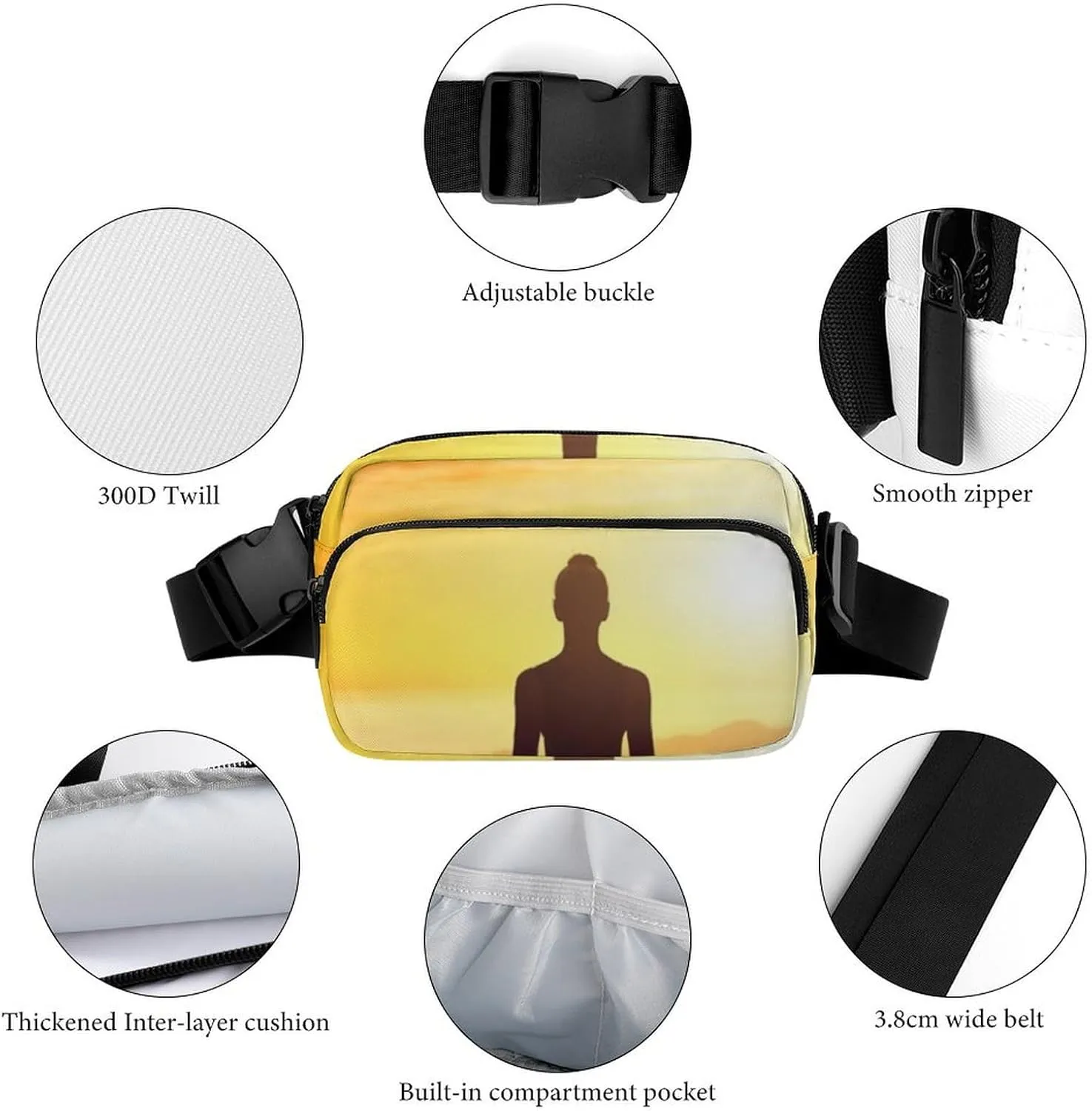 Yoga Meditation Print Fanny Packs for Women Men Fashion Portable Waist Pack Adjustable Belt Bum Bag Hip Bags for Travel, 20x13cm, style-3