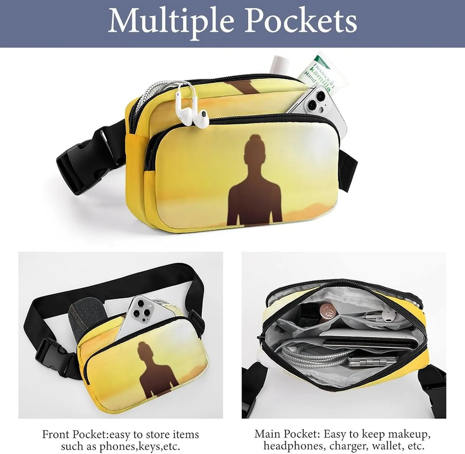 Yoga Meditation Print Fanny Packs for Women Men Fashion Portable Waist Pack Adjustable Belt Bum Bag Hip Bags for Travel, 20x13cm, style-3