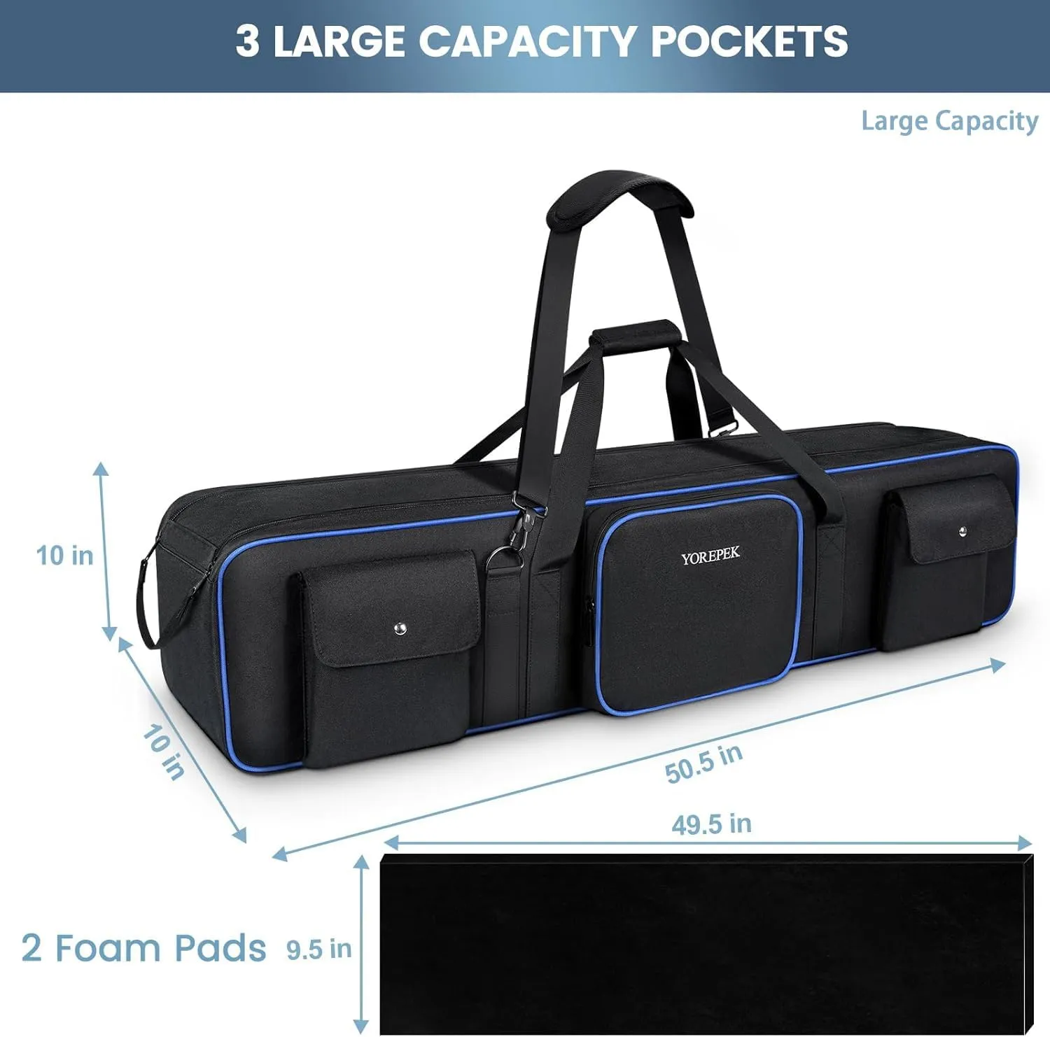 YOREPEK Tripod Carrying Case Bag 50.5", Resistant Light Stand Bag with 2 Removable Padding, Photo Studio Equipment Case for Tripods, Monopods, Speaker Stands, Umbrellas, Gear, Mic Stand, Tent Pole