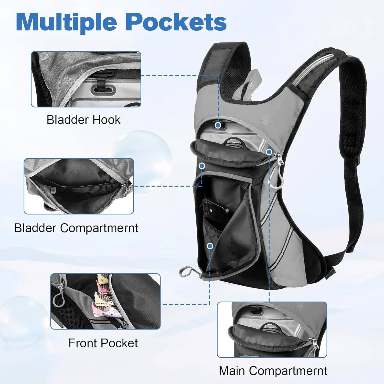Zacro Hydration Backpack, Upgraded Leak Proof Hiking Backpack with 2L/3L TPU Water Bladder, Water Backpack for Running Hiking Biking Climbing, Lightweight Hydration Pack for Men & Women