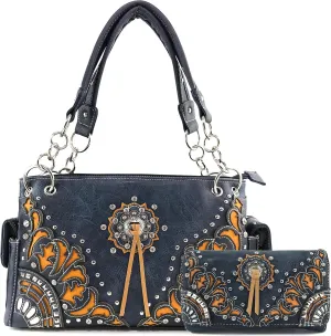 Zelris Autumn West Fringe Concho Women Conceal Carry Handbag Wallet Set