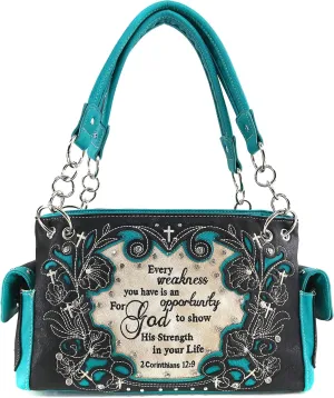 Zelris Bible Verse Corinthians 12:9 God Women Conceal Carry Shoulder Handbag
