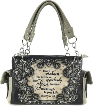 Zelris Bible Verse Corinthians 12:9 God Women Conceal Carry Shoulder Handbag