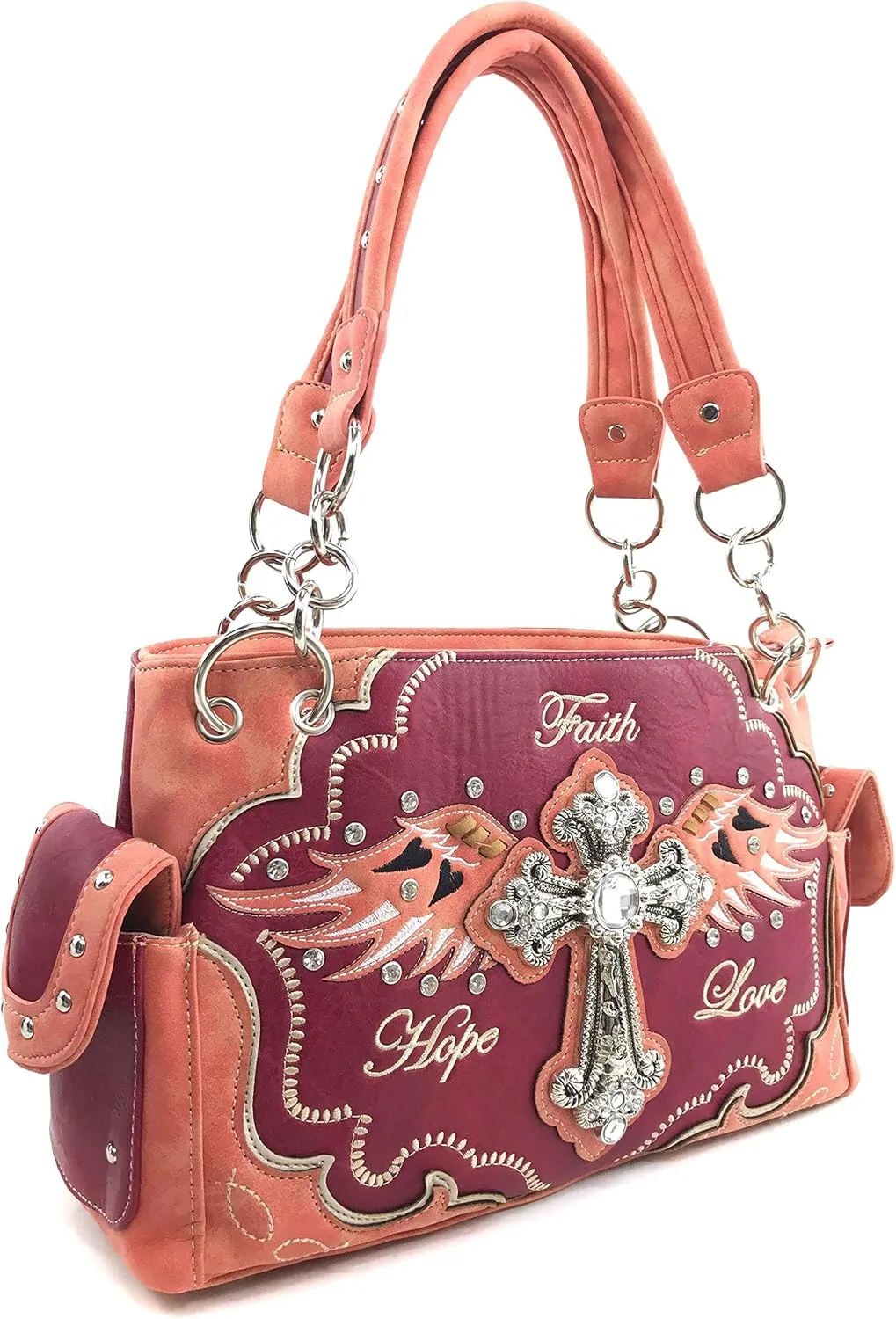 Zelris Faith Love Hope Cross Angel Wing Bible Women Conceal Carry Handbag Purse