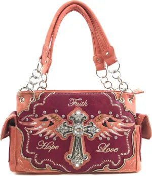 Zelris Faith Love Hope Cross Angel Wing Bible Women Conceal Carry Handbag Purse