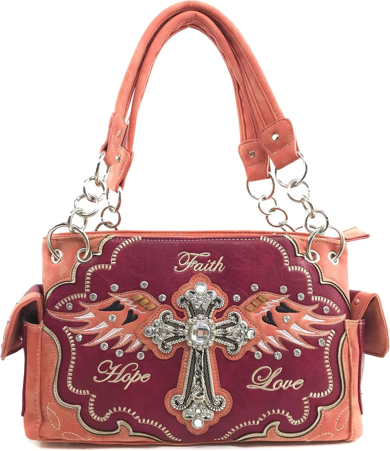 Zelris Faith Love Hope Cross Angel Wing Bible Women Conceal Carry Handbag Purse
