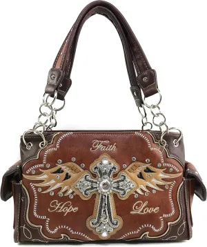 Zelris Faith Love Hope Cross Angel Wing Bible Women Conceal Carry Handbag Purse