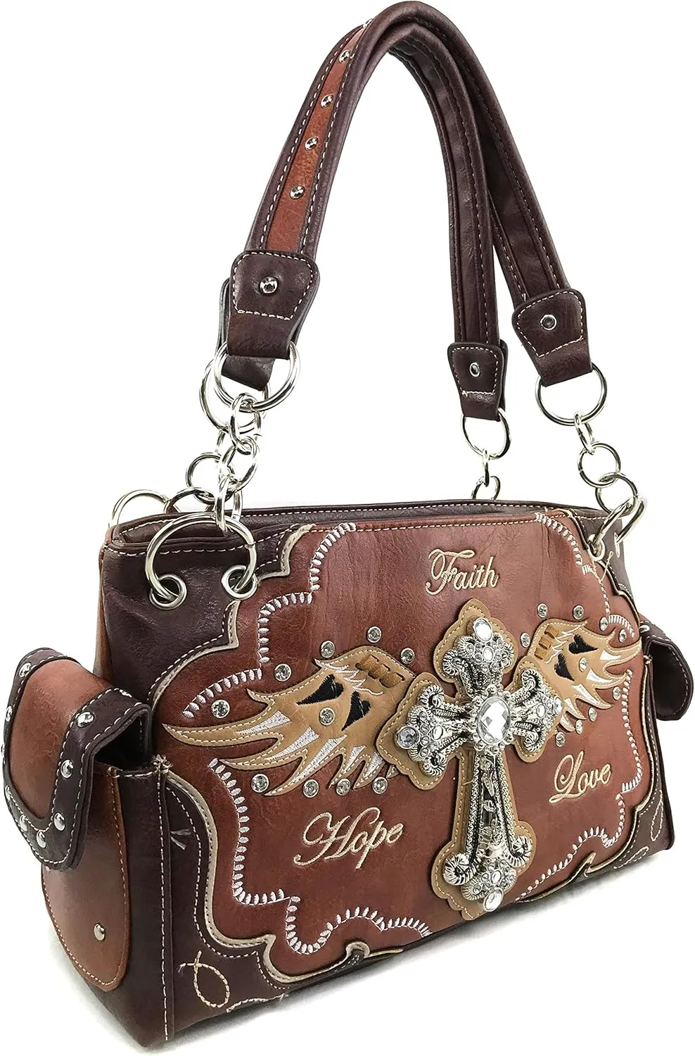 Zelris Faith Love Hope Cross Angel Wing Bible Women Conceal Carry Handbag Purse