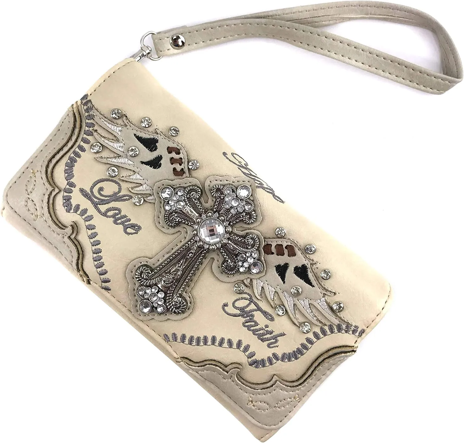 Zelris Faith Love Hope Cross Angel Wing Women Conceal Carry Handbag Wallet Set