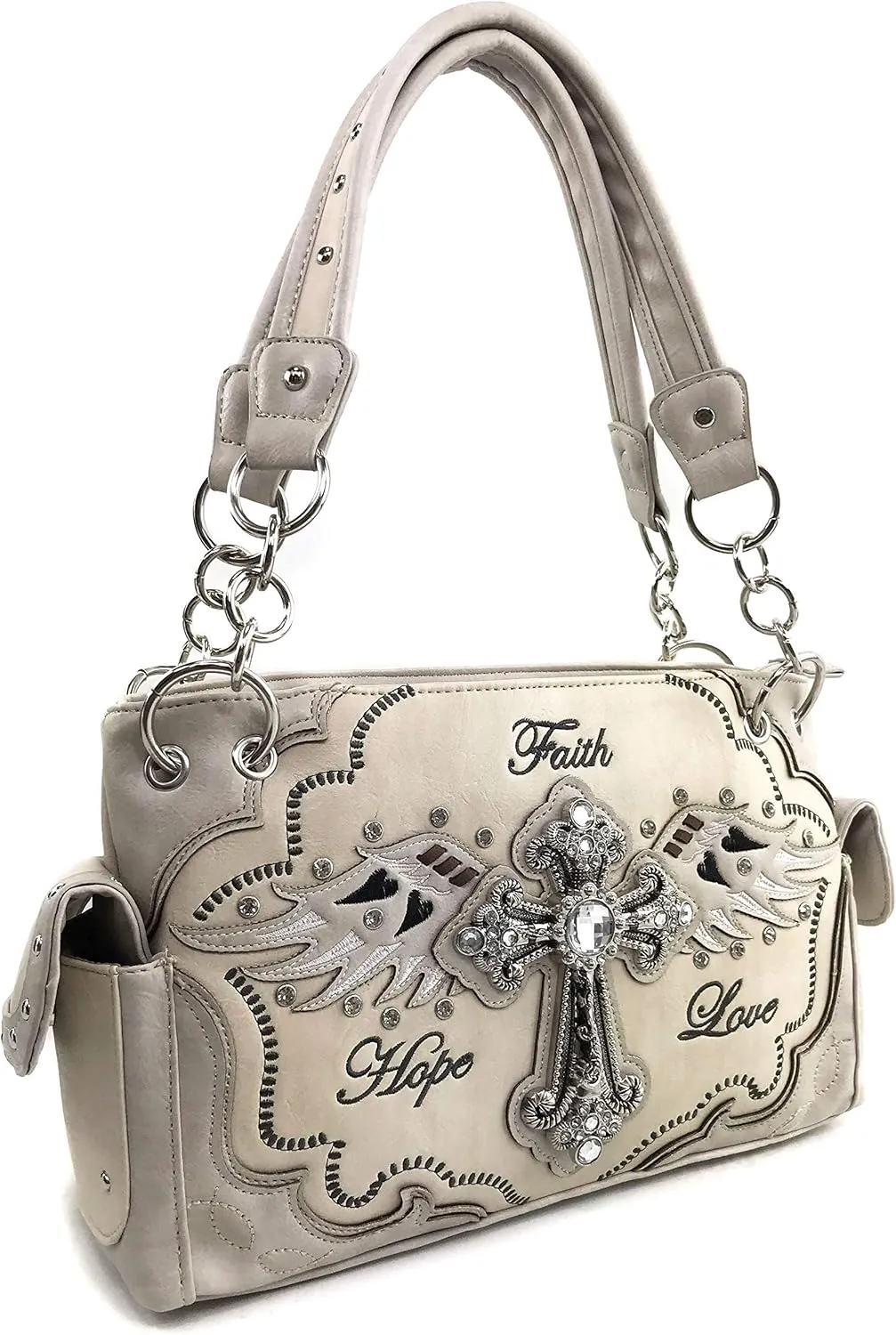 Zelris Faith Love Hope Cross Angel Wing Women Conceal Carry Handbag Wallet Set