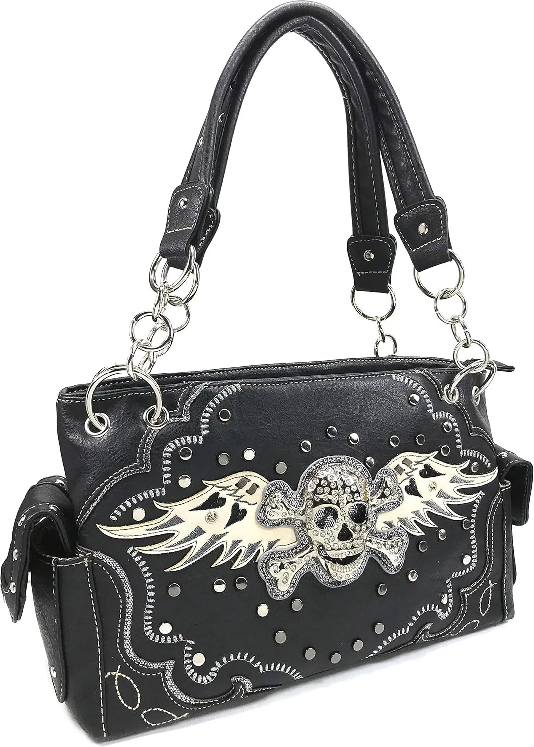 Zelris Skull Crossbones Angel Wings Heart Women Conceal Carry Handbag Purse